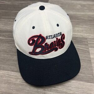 Vintage 90s  Nutmeg American Needle Atlanta Braves Snapback Hat Cap White‎ MLB